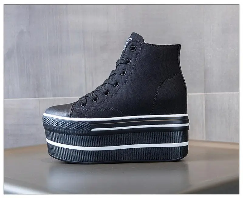 

SWYIVY Genuine Leather Sneakers Women Wedges Shoes White/black 2020 Autumn Hgih Top Chunky Sneakers For Women Wedges Sneaker