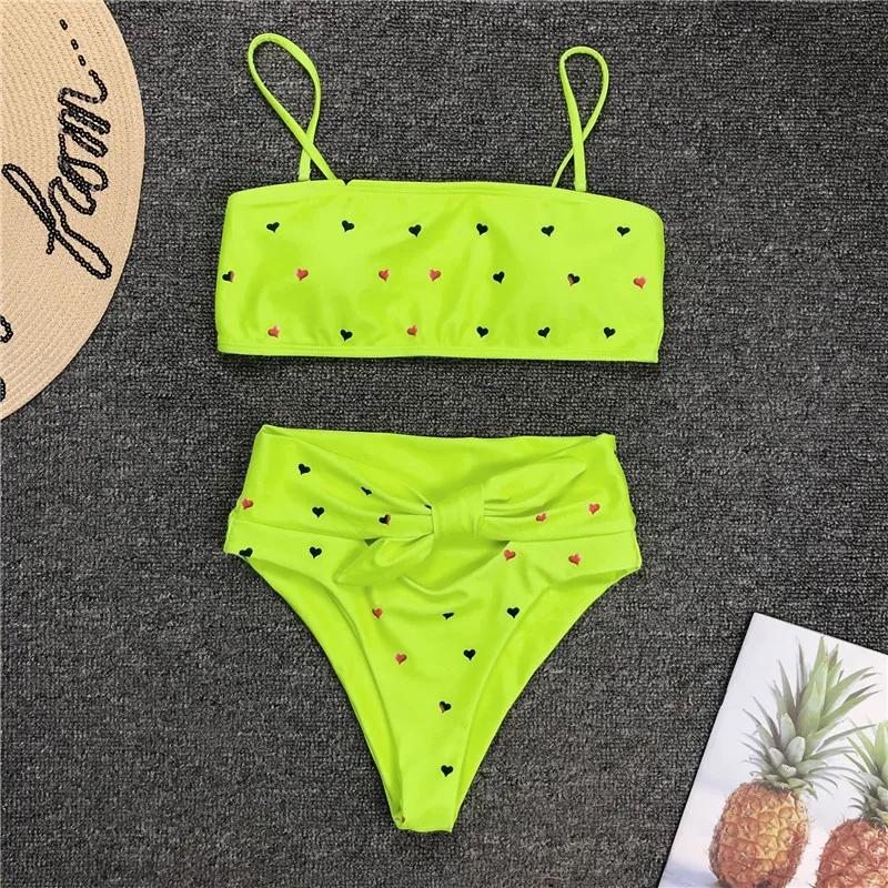 Print heart swimsuit Pink sexy bikini female Micro set Polka dot swimwear women bathing suit Low Waist bandage Beach wear | Женская