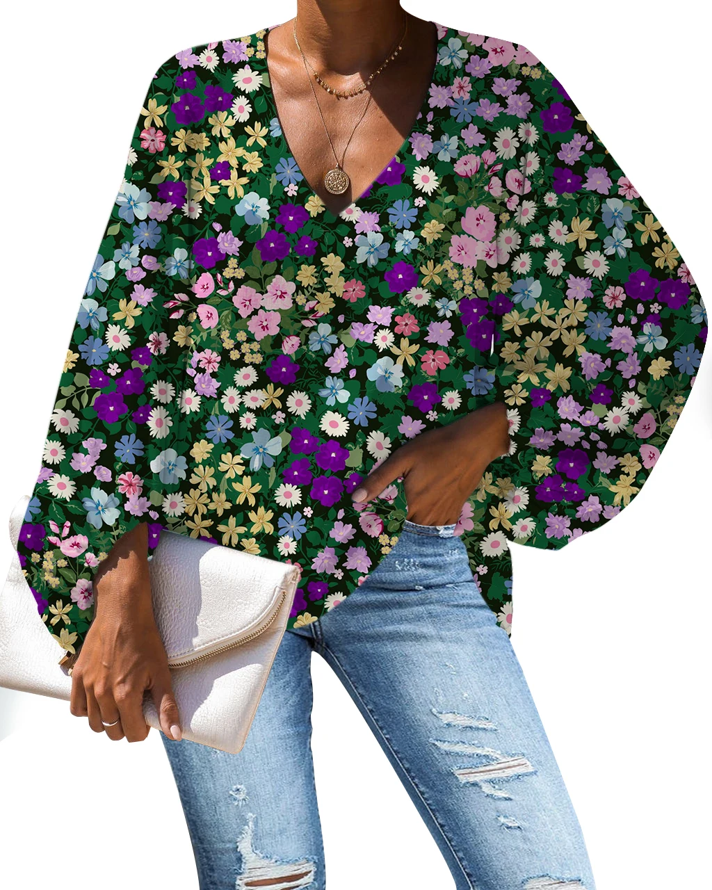 

NOISYDESIGNS Fashion Blouse Floral Print Blouse V-neck 2020 Spring Casual Loose Long Sleeve Shirt Tops Plus Size Ropa Mujer