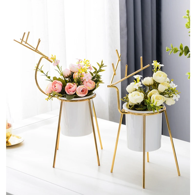 Фотокерамический цветочный горшок с железной металлической подставкой