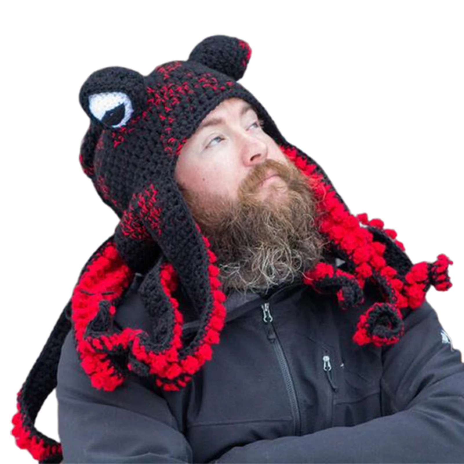 Octopus Beard Hand Weave Knit Wool Hats Men Christmas Cosplay Party Funny Tricky Headgear winter Warm Couples Hat Dropshipping images - 6