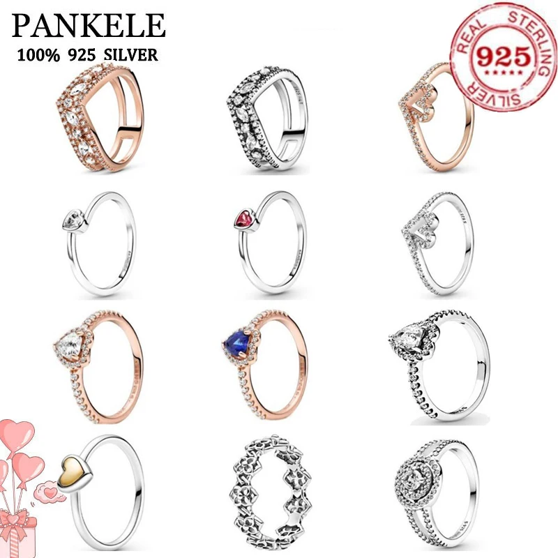 

Женское кольцо pandora из серебра 925 пробы, с синим кристаллом