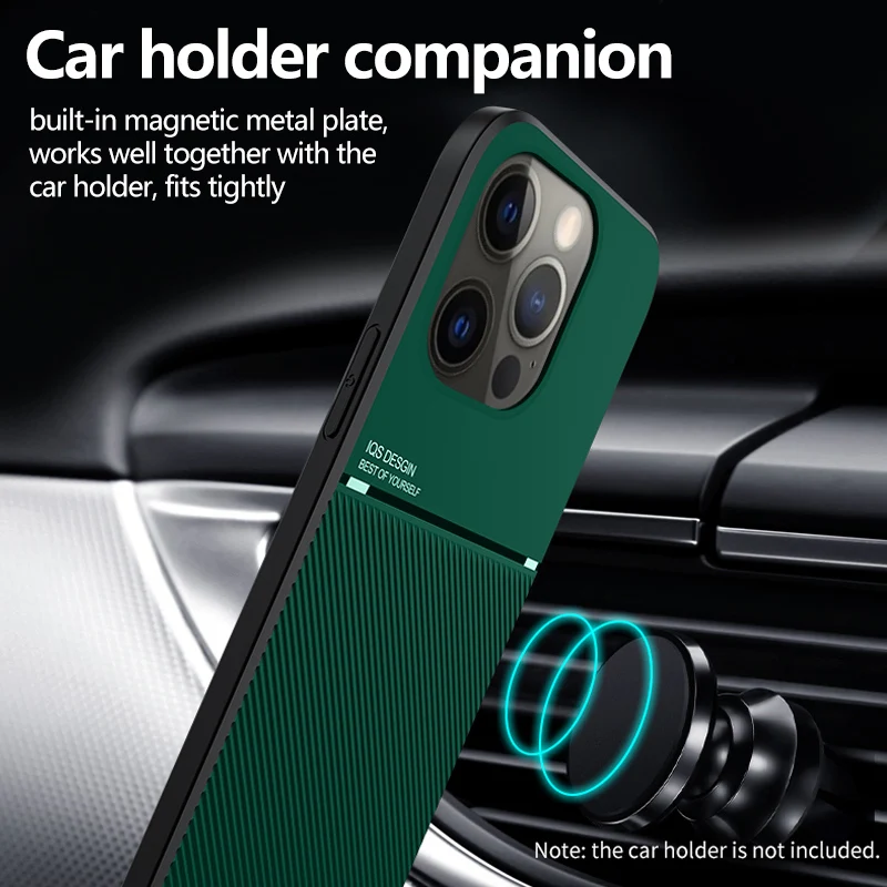 

Luxury Leather Car Magnetic Holder Phone Case For iPhone 14 13 12 11 Pro XS Max XR X SE 8 7 6 Plus Ultra-thin Silicone Cover