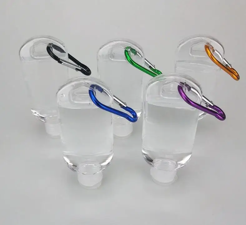 

30ml 50ml 60ml Plastic Clear Keychain Bottles with Hook Portable Travel Empty Squeeze Containers Random Color Hook #6301