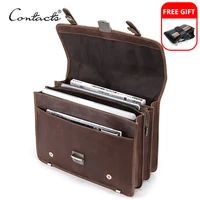 contacts mens bag crazy horse leather briefcase men business bag for 14 laptop quality leather shoulder messenger bags male