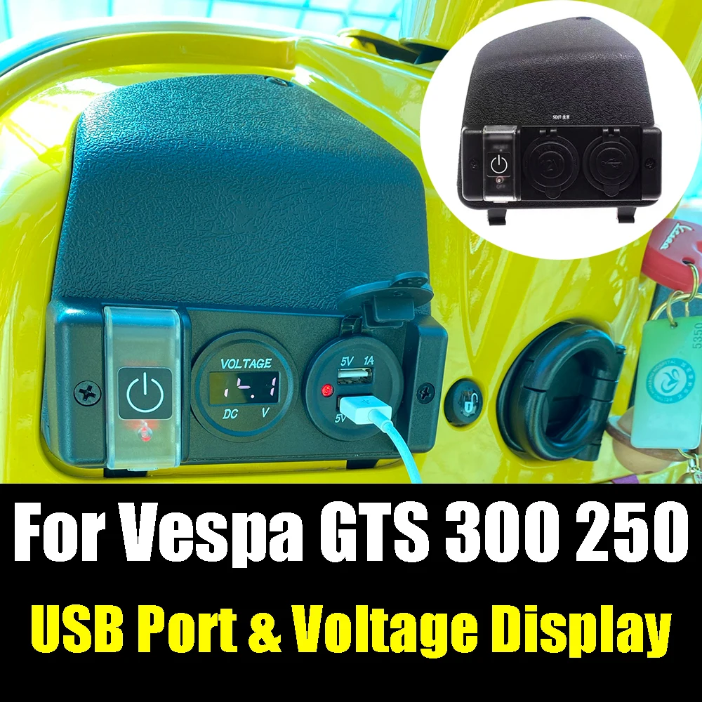 

For Piaggio VESPA GTV GTS 300 250 GTS300 Motorcycle Accessories USB Port Charger Phone Charge Voltage Display Cigarette Lighter