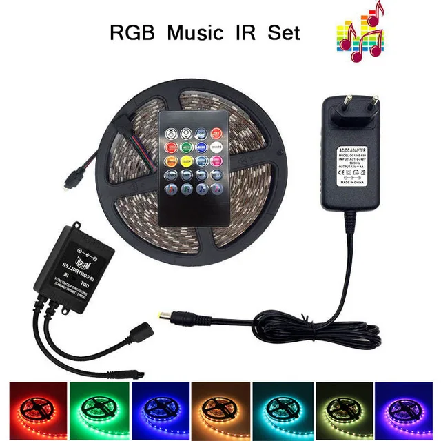 RGB Music IR Set 12 В RGBW RGBWW 5050 водонепроницаемый smd rgb Светодиодный светильник для автомобиля или рождества светодиодный светильник ing декоративная лента для помещений/улицы вечерние 5 м 10 м - Испускаемый цвет: RGB Music IR Set