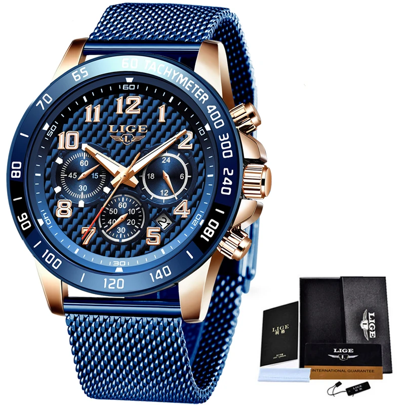 

LIGE Fashion Mens Watches Top Brand Luxury WristWatch Quartz Clock Blue Watch Men Waterproof Sport Chronograph Relogio Masculino
