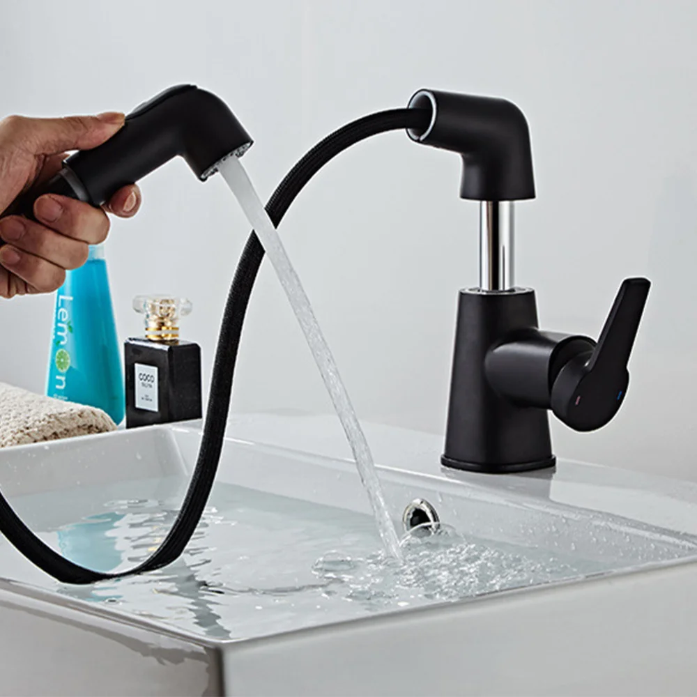 

1PC Bathroom Rise Fall Stylish Wash Tub Hot and Cold Mixing Pulling Type Single Hole for Bathr