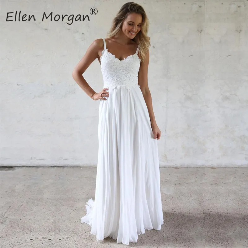 

Сексуальные богемные летние пляжные Длинные свадебные платья для женщин 2020, кружевное шифоновое платье с открытой спиной, дешево