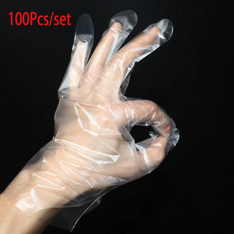 

Disposable Gloves 100Pcs PE Transparent Gloves Cooking Bathroom Sanitary Oil-proof Waterproof Waterproof Housework Kitchen Glove