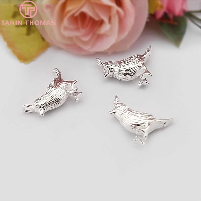 Латунные подвески в виде птиц с покрытием 24 каратным золотом 6 шт. 9 х13 мм