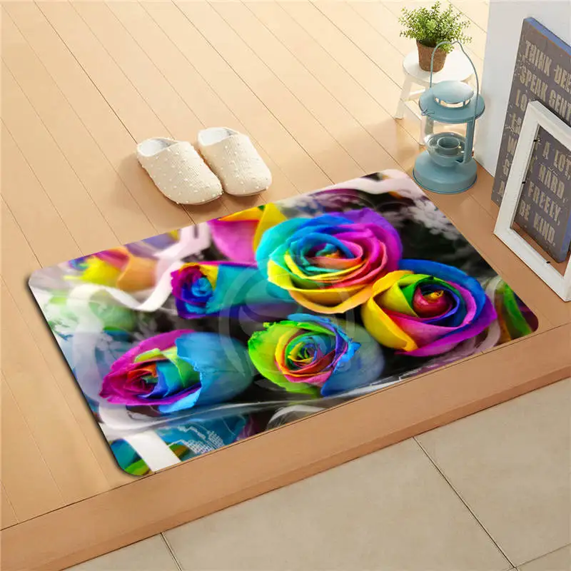W530L6 Custom Rainbow Rose Flower Watercolor Painting Doormat Home Decor Door mat Floor Mat Bath Mats foot pad #F6 | Дом и сад