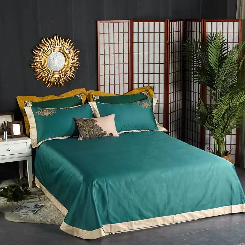 

4PCS Luxury 100S Egyptian Cotton Bedding Set Fine Flowers Embroidery Queen King Size Duvet Cover Bed Linen Bed Sheet Pillowcases