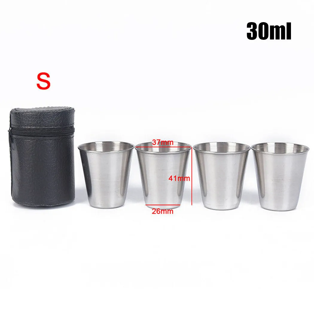 4pcs Camping Cups With Case 30ml 70ml 150ml Stainless Steel Cover Mug Cup Drinking Coffee Tea Beer | Дом и сад