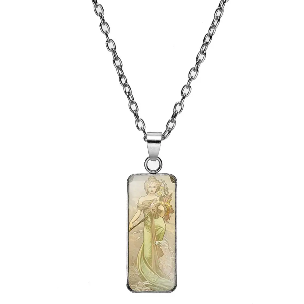 Квадратное ожерелье Alphonse с подвеской винтажное викторианское искусство кабошон