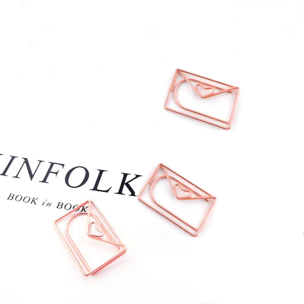 

12pcs Cartoon Envelope Paper Clip Rose Gold Creative File Clamps Adorable Paper Holder