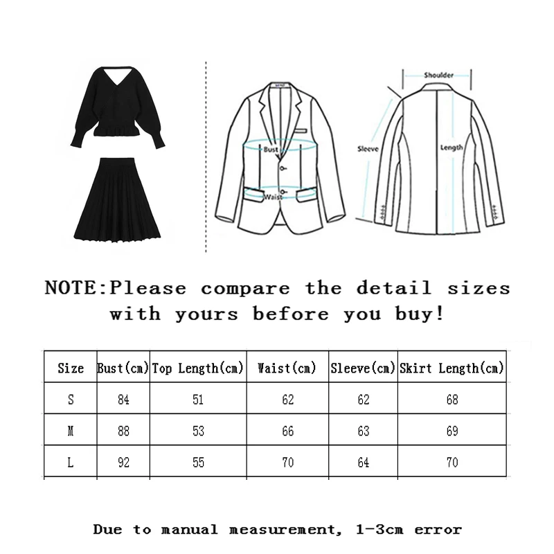 

Sllsky New Women Knitted Sweater Dress two Pieces Set Fashion Batwing Sleeve Ruffled V Neck Top Pleated Skirt Suit Knitted Set