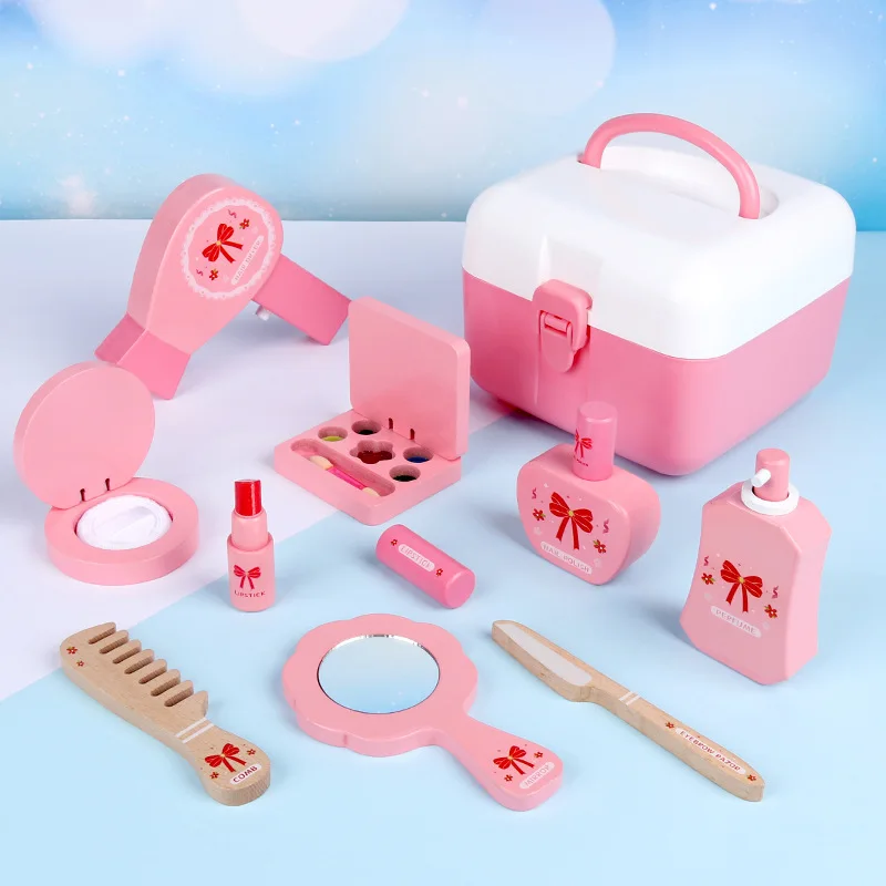 

Wooden 9Pcs Beauty Salon Pretend Makeup Toy Role Play Cosmetics Toy Simulation Beauty Accessories for Kids Gifts