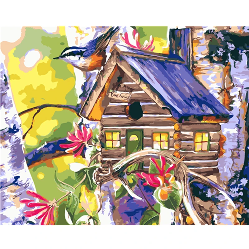 40*50 см синие цветы и птицы модульные картины по номерам на стене с рамкой Diy