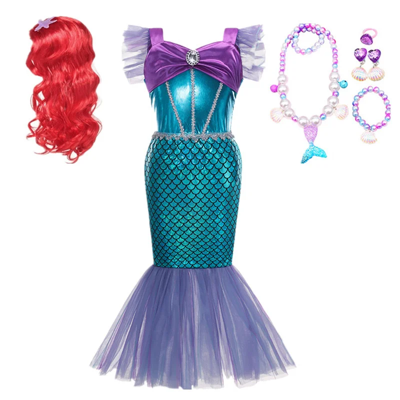 Платье принцессы для девочек костюм с блестками и маленькой русалочкой модная