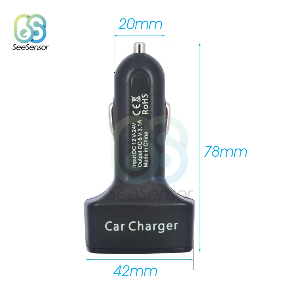 Автомобильное зарядное устройство с двумя USB-портами 5 В 3 1 А универсальный
