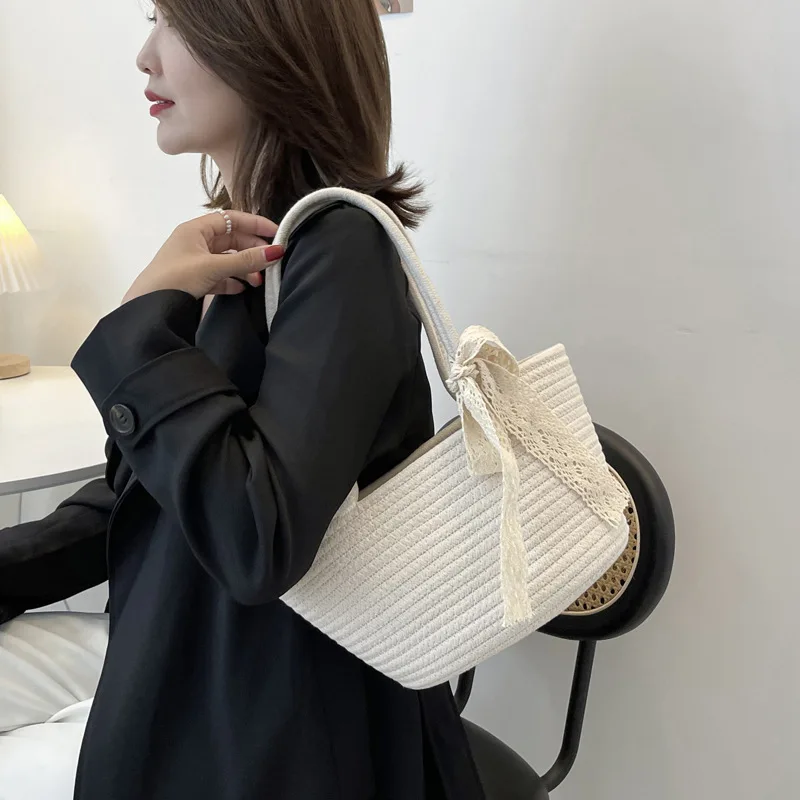 Women Straw Handmade Woven Handbags Bohemian Underarm Shoulder Bag Summer Vocation Seaside Resort Women Top-handle Tote Bags