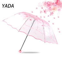 yada three fold rain transparent umbrella folding rainy japanese cherry blossom umbrellas for girls boy clear parapluie yd210025
