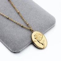 classic rose shape gold plated pendant necklace for women jewelry stainless steel collar 14k golden choker color retention