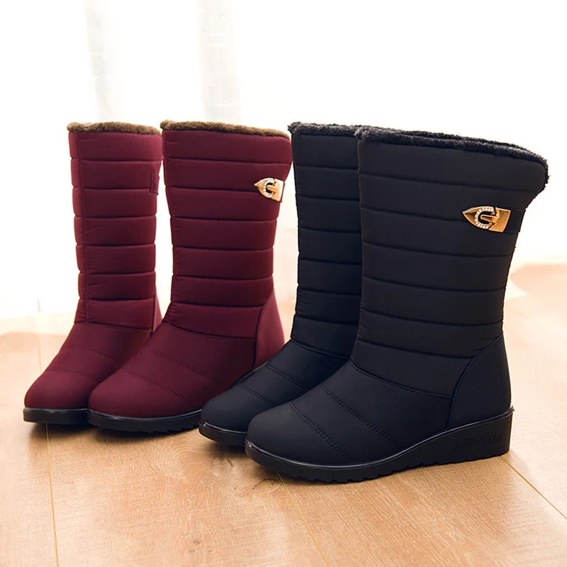 

2019 Women Boots Warm Mid-Calf Boots Women Winter Shoes Wedges Waterproof Boots Slip on Platform Boots shoes for women