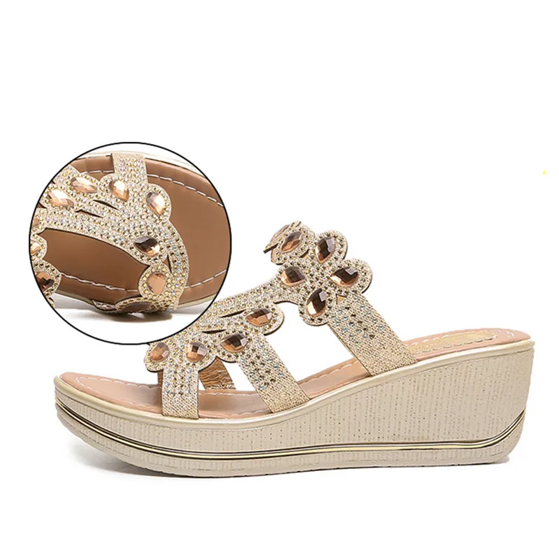 Женские сандалии с кристаллами стразы блестящие пляжные черные дышащие на