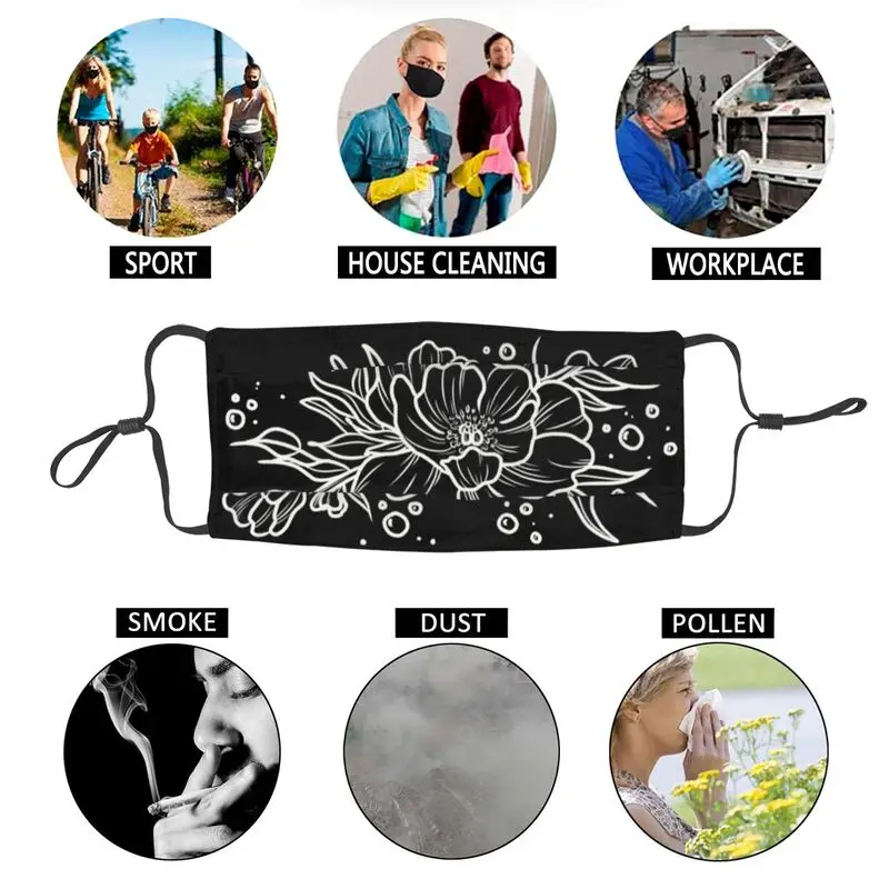 

Peonies And Bubbles In Black Mask Anti Dust Non-Disposable Flower Face Mask Protection Cover Men Women Respirator Mouth-Muffle