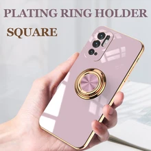 Plating Case For Redmi Note 10 Case With Metal Ring Holder Cover For Redmi Note 10 Pro Max Note 9T For Mi Poco F3 X2 Case Cover