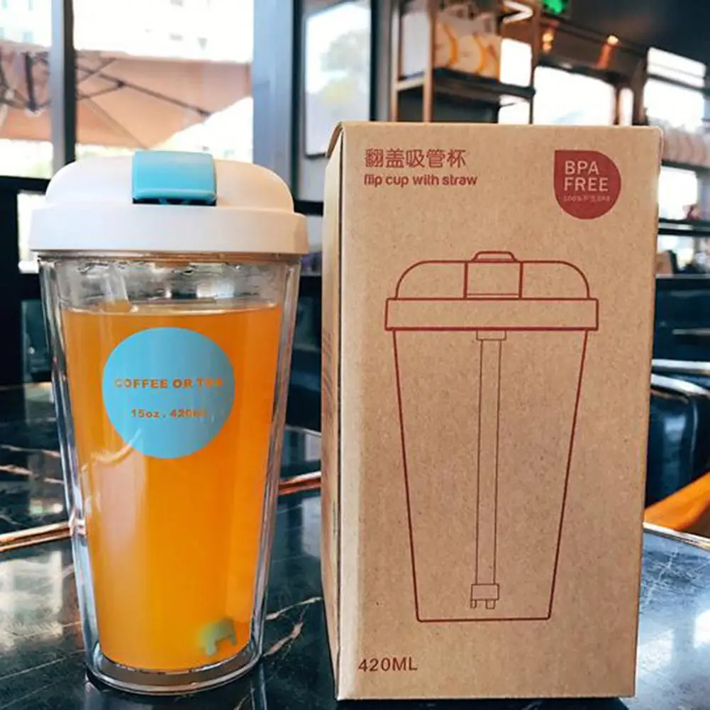 Studyset двухслойная бутылка для питья прозрачная портативная Питьевая солома