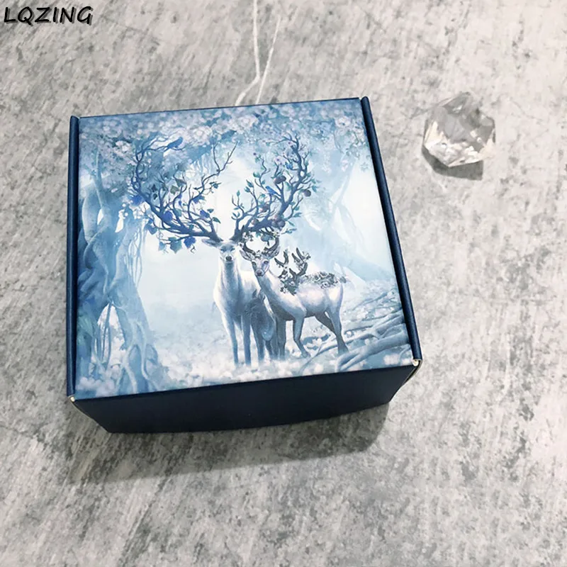 Картонные коробки с рисунком рождественского оленя складные из крафт-бумаги