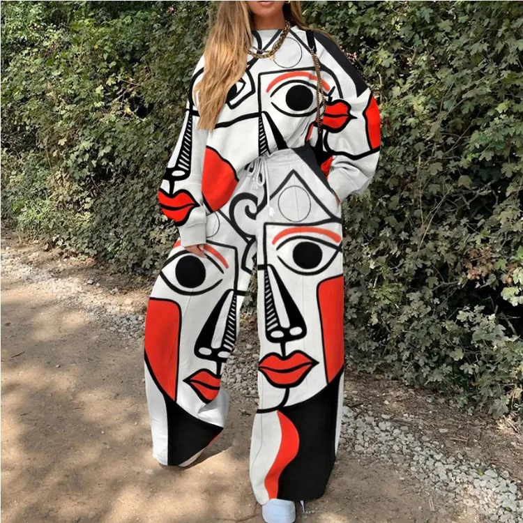 

Dashiki African Sets For Women Thin Sweatshirt Pants 2 Piece Set Women Tracksuit Autumn Tops Loose Casual Girls Plus Size 2XL