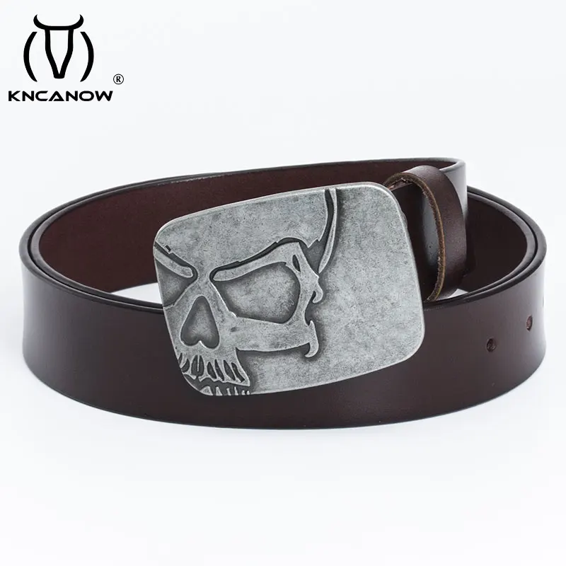 Cowskin Leather Luxury Retro Strap Male Belts For Men New Fashion Classice Vintage Embossed Skull Buckle Mens Belt High Quality