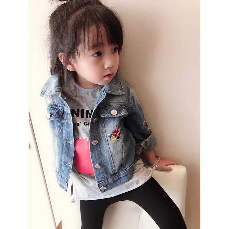 Girls Jackets Embroidery Printing Denim Jacket Coat For Kids Leisure Coats Child Clothes | Детская одежда и обувь