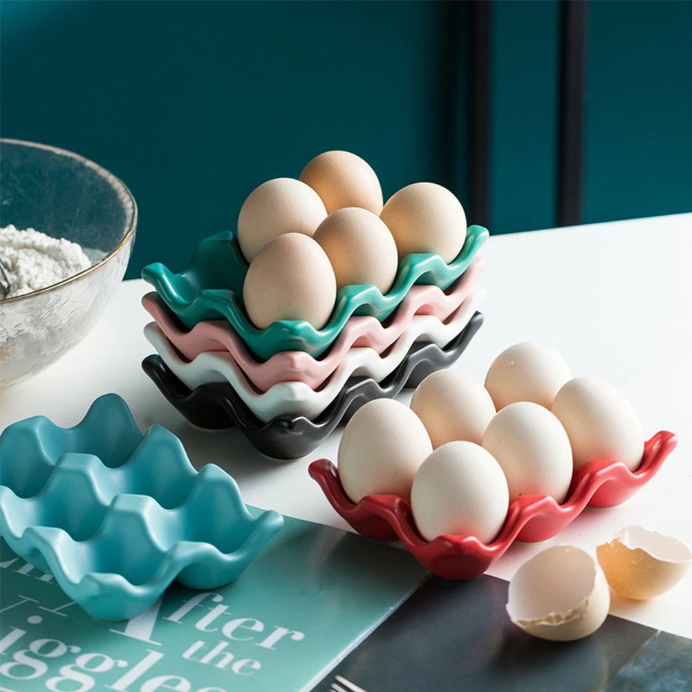 

Kitchen Refrigerator Egg Storage Box 6 Grid Practical Creative Eggs Holder Ceramic Tray Stackable Eggs Shelf Case Organizer