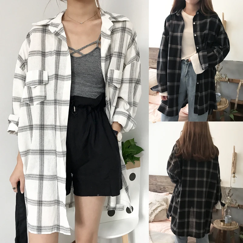 

New Women's Clothing Large Size 200 Jin Fat mm Korean Style Mid-Length Large Plaid Long Sleeve Thin Type Sunscreen Shirt Coat
