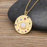 high quality copper zircon lucky turkish evil eye round pendant gold color long chain necklace women birthday party jewelry