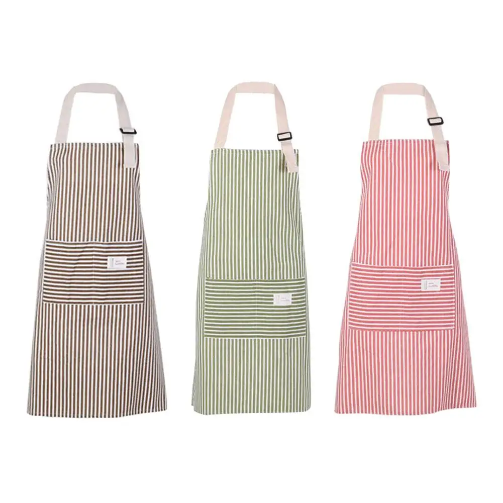 Женский фартук в полоску без рукавов с карманом из антигрязного хлопка для кухни
