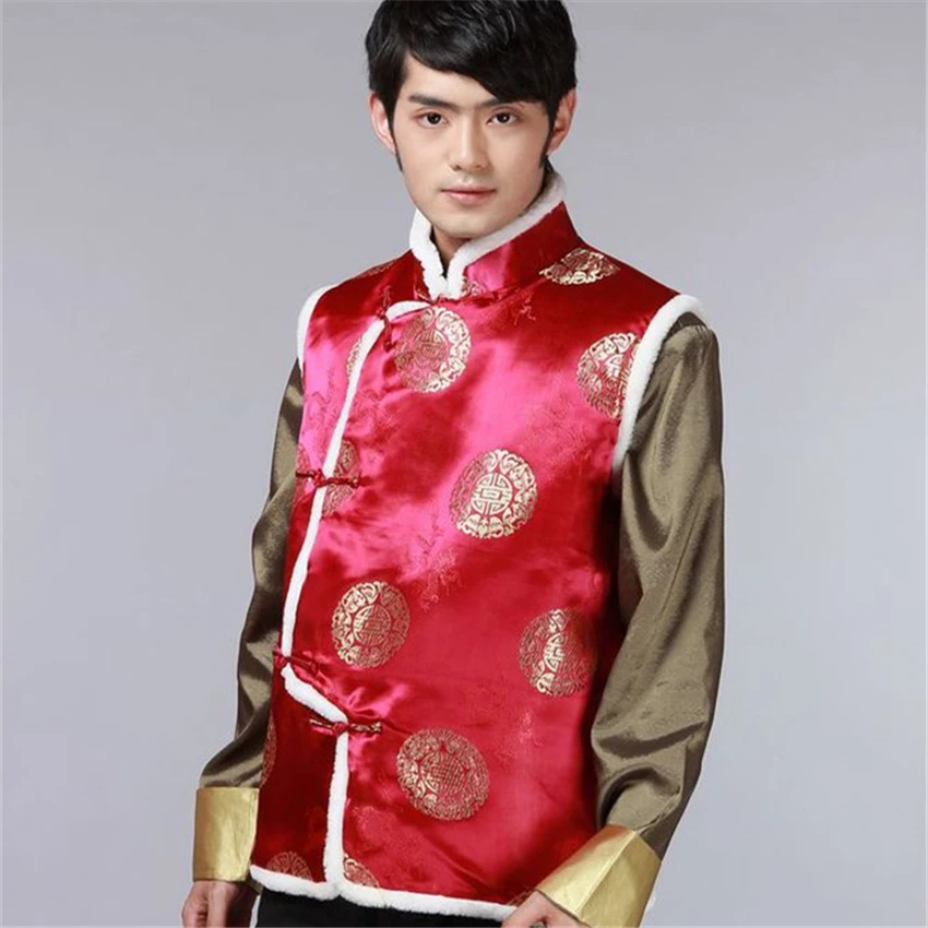 

New Men Chinese Style Tang Suit Print Vest Thicken Goden Dragon Suit for Mens Wu Tang Traditional China Fashion Clothing