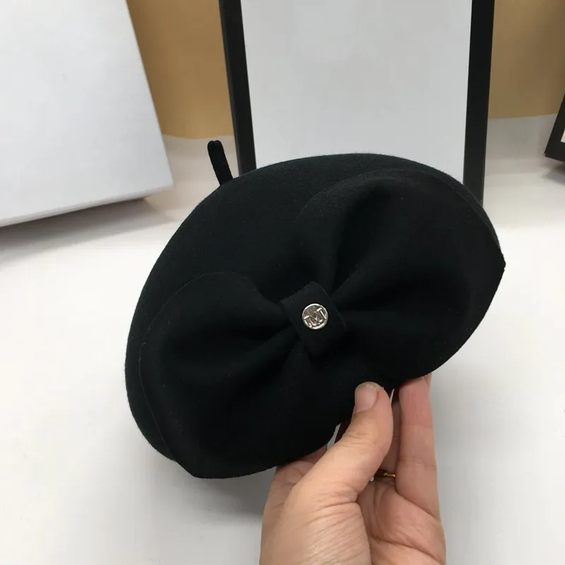 Берет тыква шляпа черный бант Джокер Мода темперамент художник почки шапка и