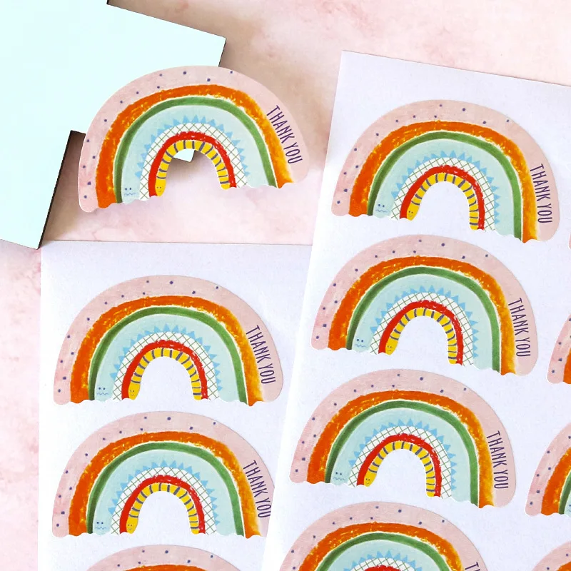 

200pcs happy every day rainbow stickers happy birthday thank you gift seal label scrapbooking diy craft baking supplies stickers
