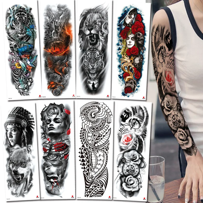 

40 Color Original Big Full Arm Flower Arm Men and Women Sexy Nightclub Style Waterproof Tattoo Tiger Flower Temporary Sticker