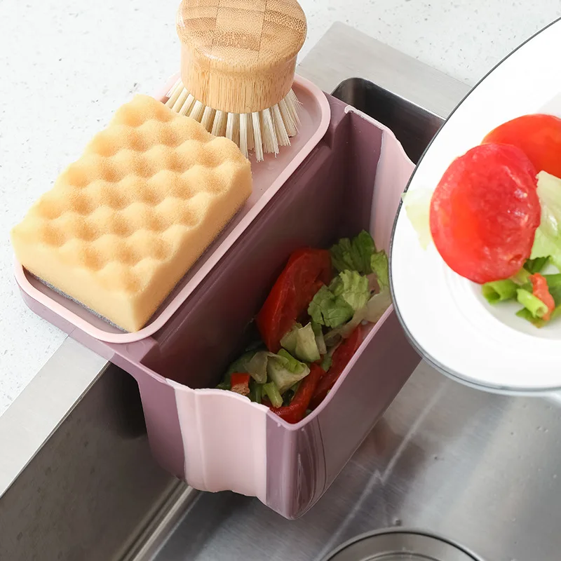 

Kitchen Drain Basket Foldable Storage Box With Drainage Hole Cleaning Sponge Soap Drain Basket Kitchen Storage Accessories