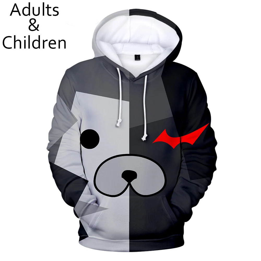 Модные 3D толстовки Monokuma с аниме мужские пуловеры женские повседневные капюшоном