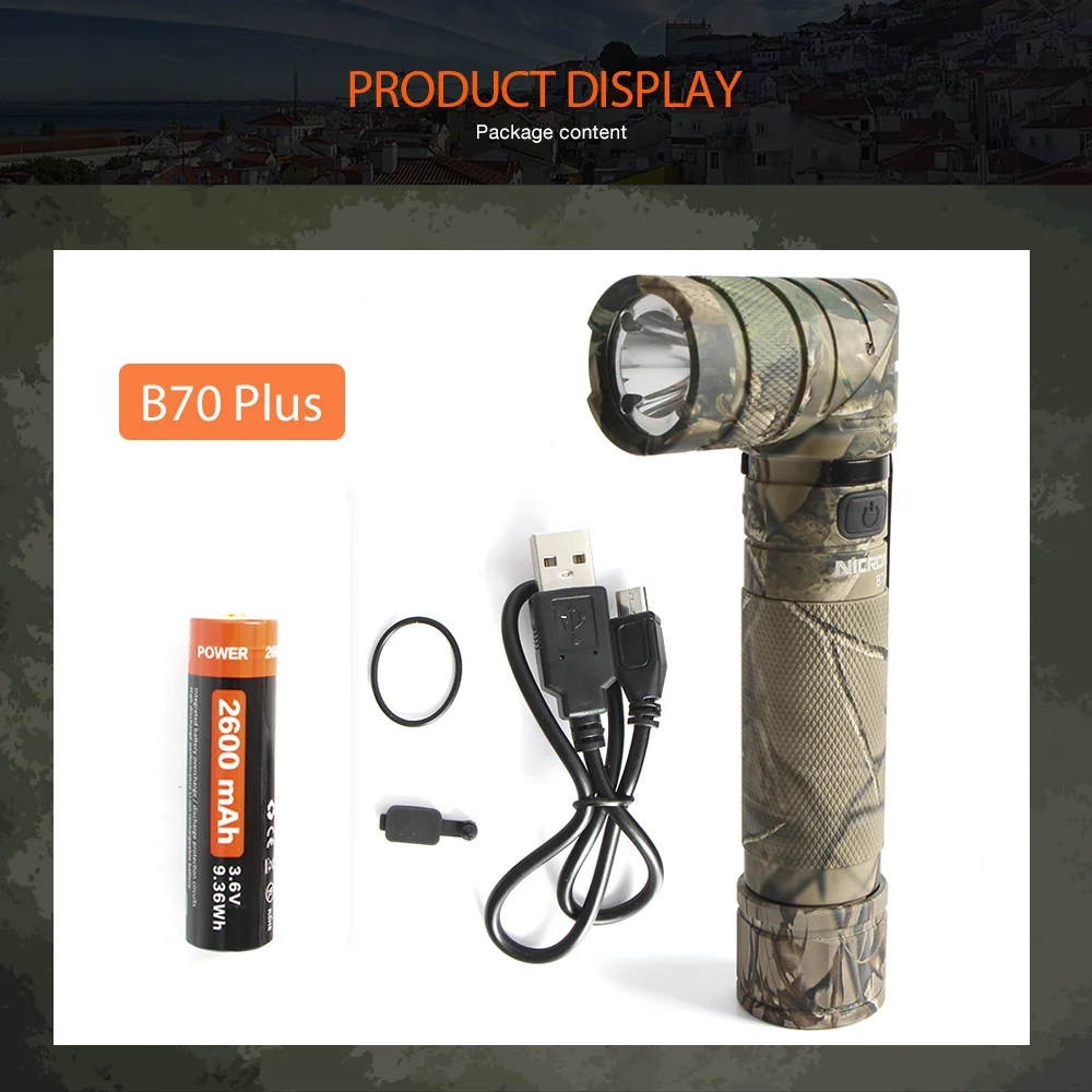 

Magnet 90 Degree Rechargeable Led Flashlight Handfree 1200lm Ultra High Brightness Waterproof Camo Corner Led Torch B70