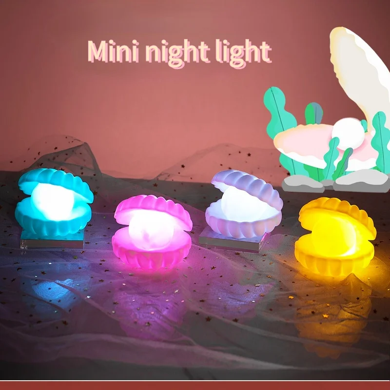 

Mini LED Pearl Shell Night Light Baby Children's Bedroom Decoration Table Lamp New Year Christmas Halloween Gift